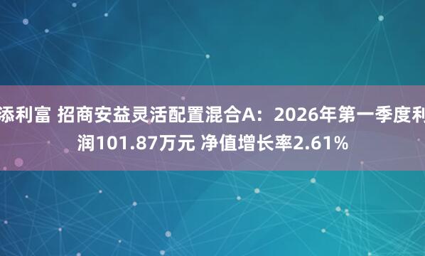 添利富 招商安益灵活配置混合A：2026年第一季度利润101.87万元 净值增长率2.61%